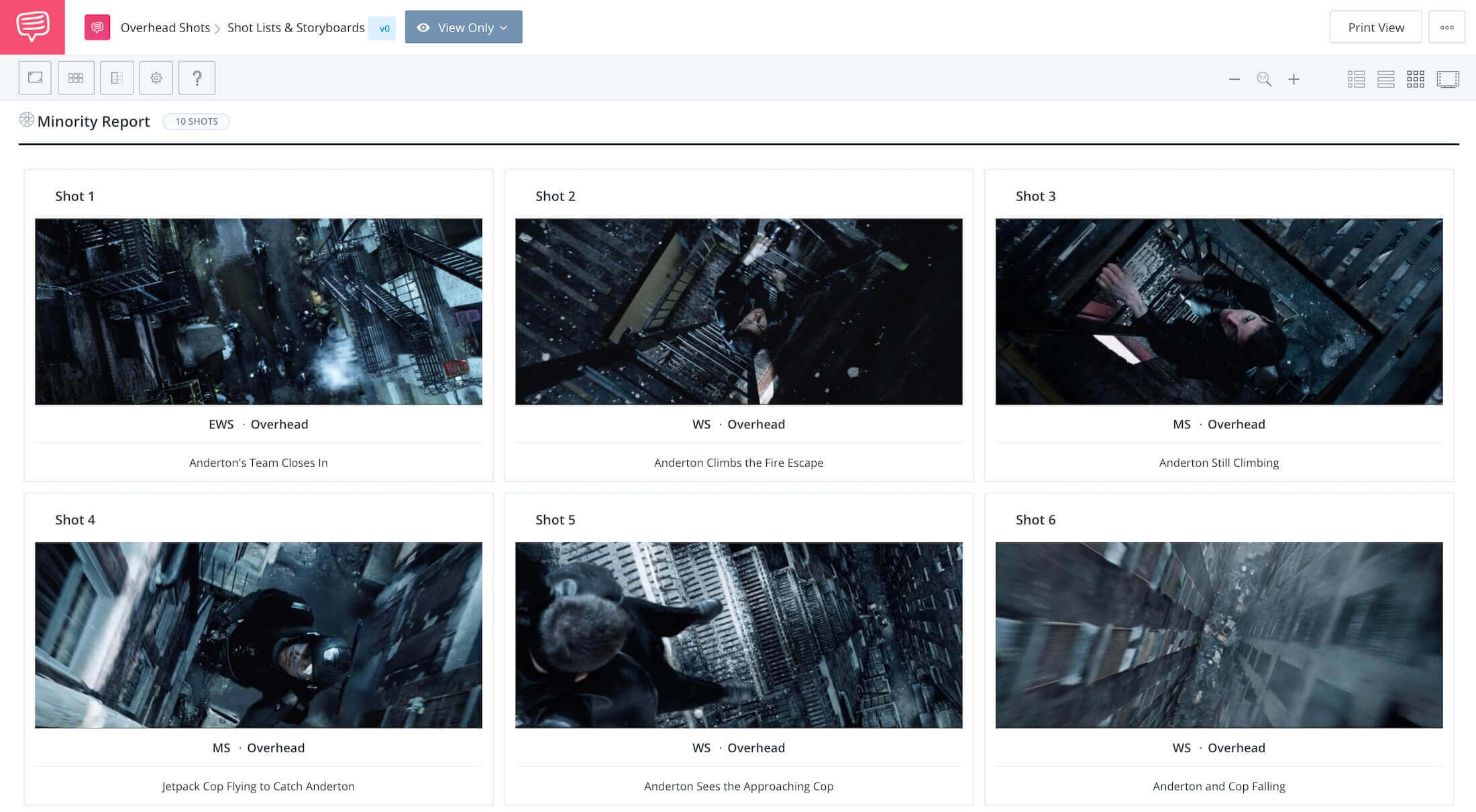 The Overhead Shot - Creative Examples of Camera Angles - Minority Report - Storyboard